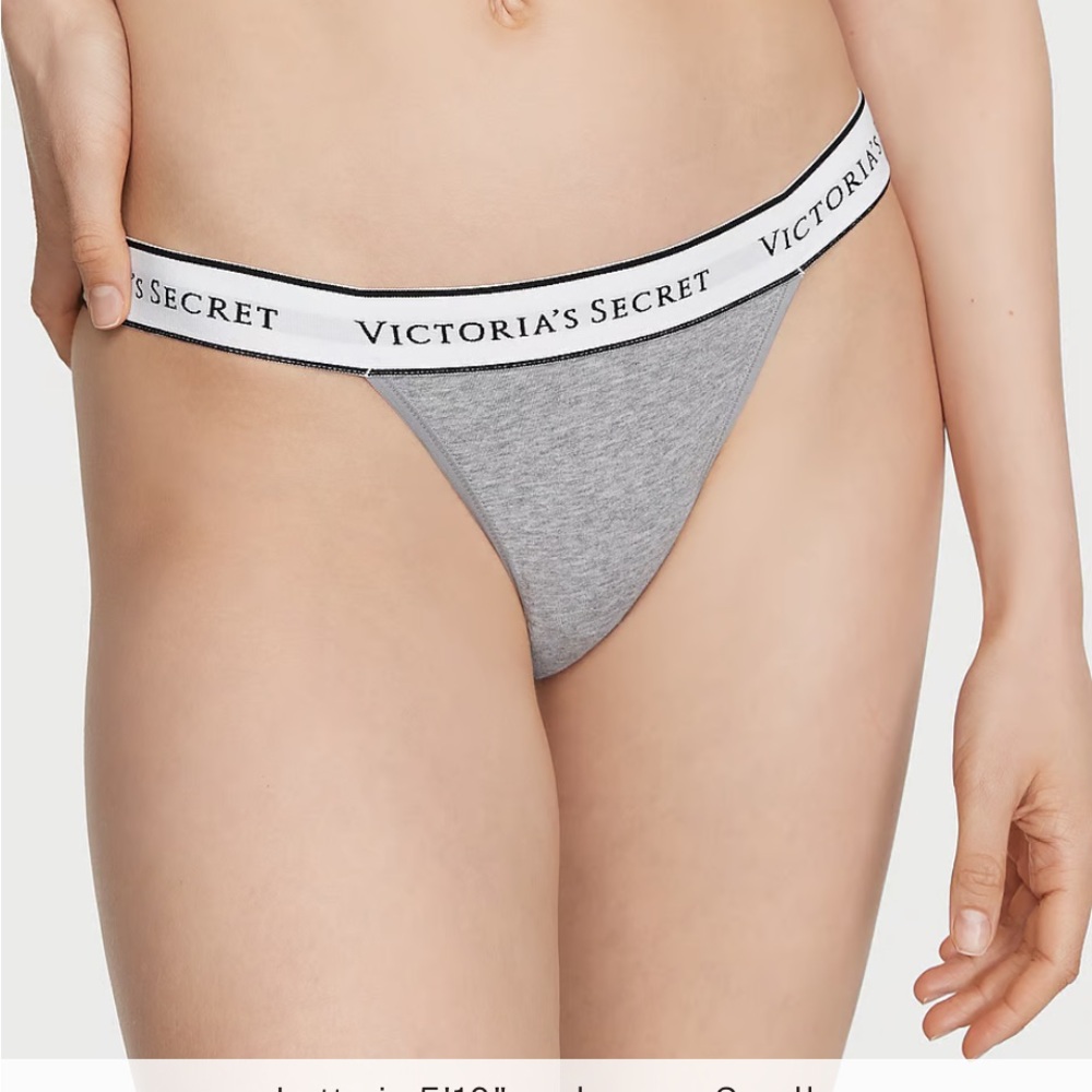 New in package Victoria Secret panty 
Grey size small 
Logo Cotton Tanga Panty